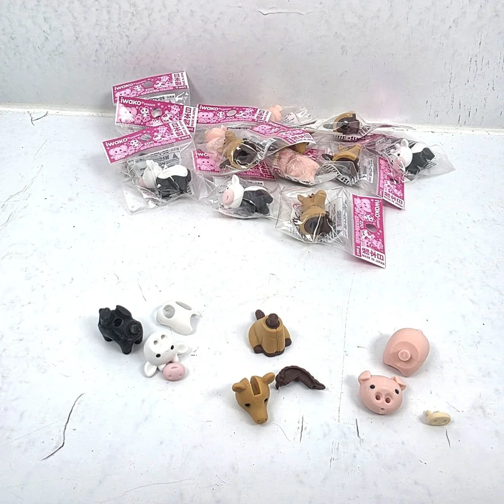 Lot of 13 Iwako Japanese 3D Puzzle Erasers Farm Animals Cow Pig Horse NEW